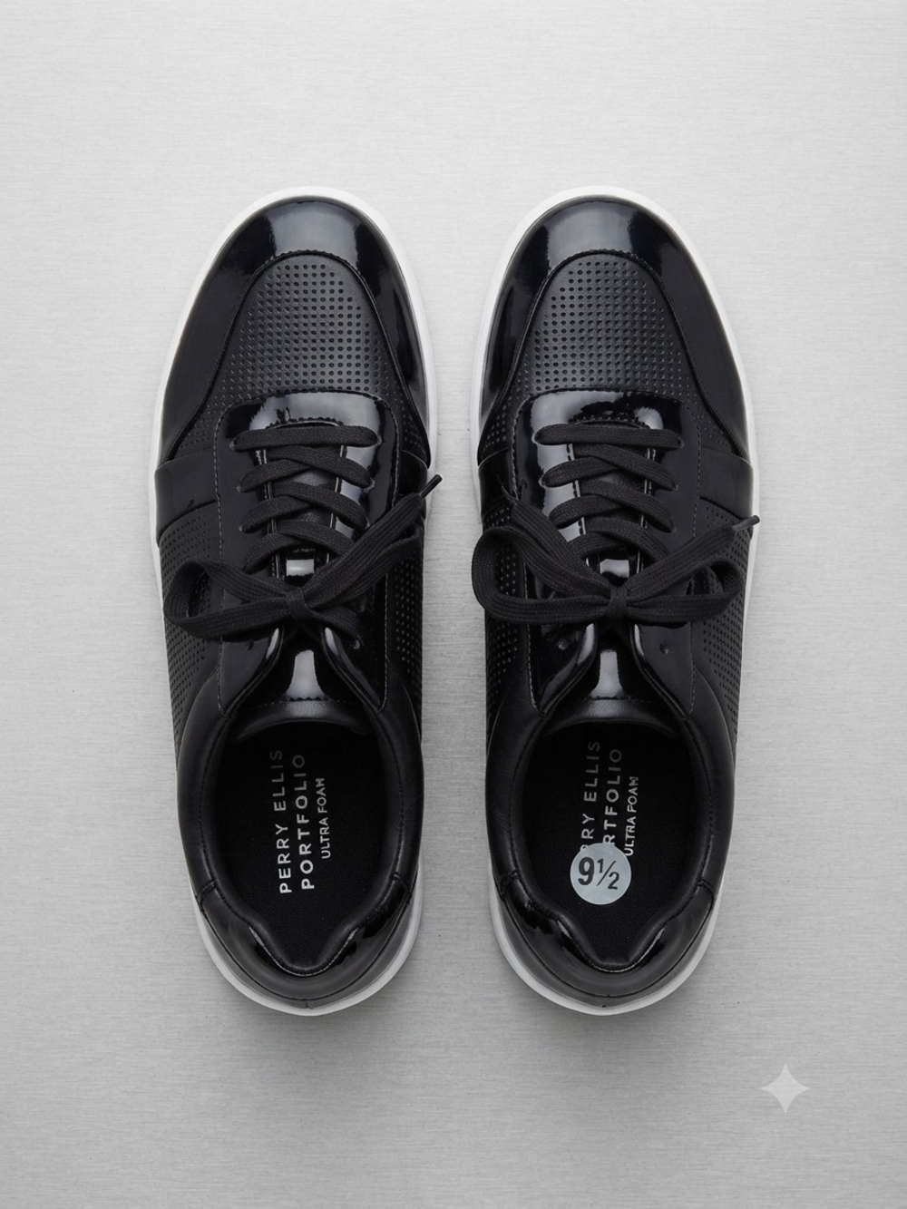 Perry Ellis Black Patent & Matte Contrast Lace-Up Sneakers
